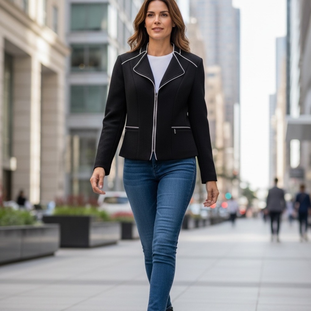 White House| Black Market Chic Black Blazer with White Piping